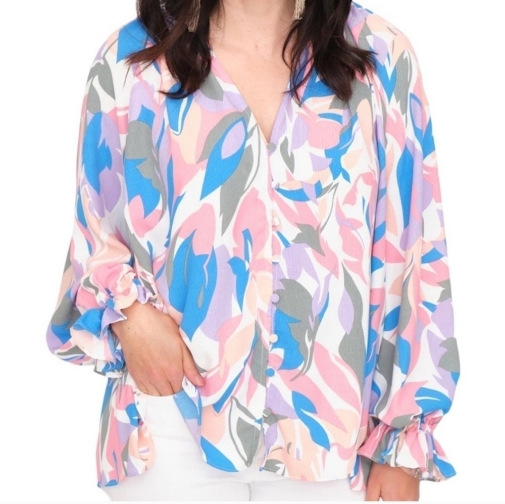 NWOT entro Capri Printed Long-Sleeve Top Size M